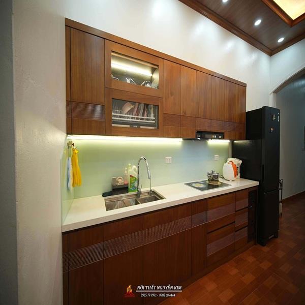 Thi công, bàn giao tủ bếp inox cánh gỗ Dổi nhà chị Hiền, Cầu Diễn, Nam Từ Liêm