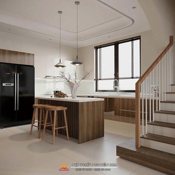 Thiết kế phòng bếp cạnh cầu thang tối ưu không gian | Nội thất Nguyễn Kim
