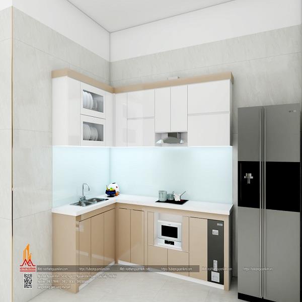 Mẫu tủ bếp acrylic chữ L nhà cô Loan, Quán Toan, Hồng Bàng, Hải Phòng