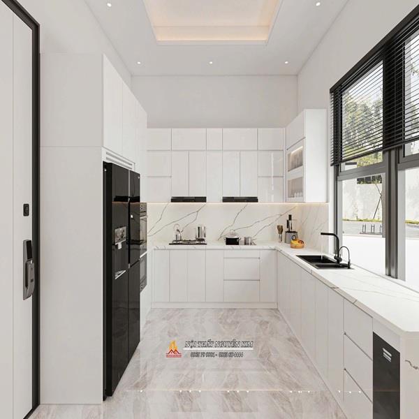 Tủ bếp nhựa acrylic màu trắng chữ L nhà chị Ngọc, Thanh Thủy, Phú Thọ