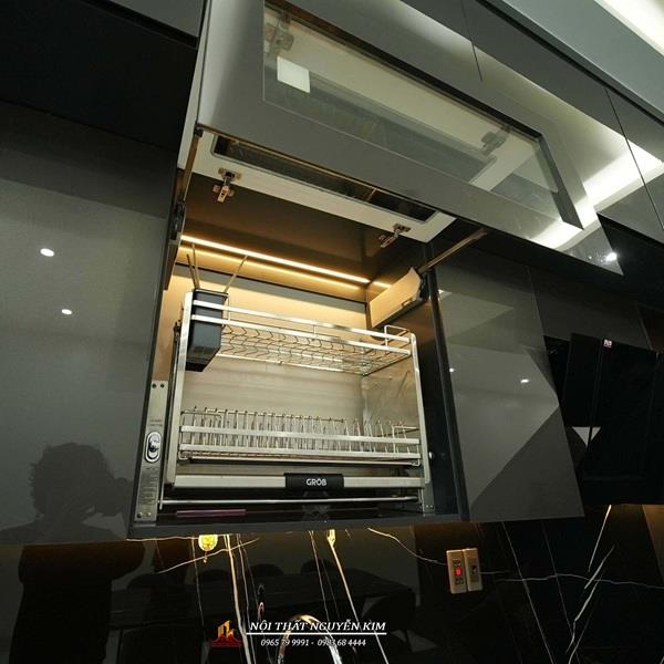 Giá bát nâng hạ nan dẹt inox mờ Grob nhà anh Phong, Kinh Môn