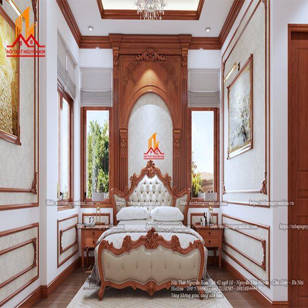 Mẫu phòng ngủ gỗ gõ đỏ phong cách tân cổ điển