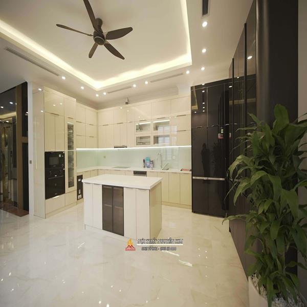 Thi công tủ bếp inox hệ module không mối hàn cánh kính nhà anh Hiếu, Phú Xuyên, Hà Nội