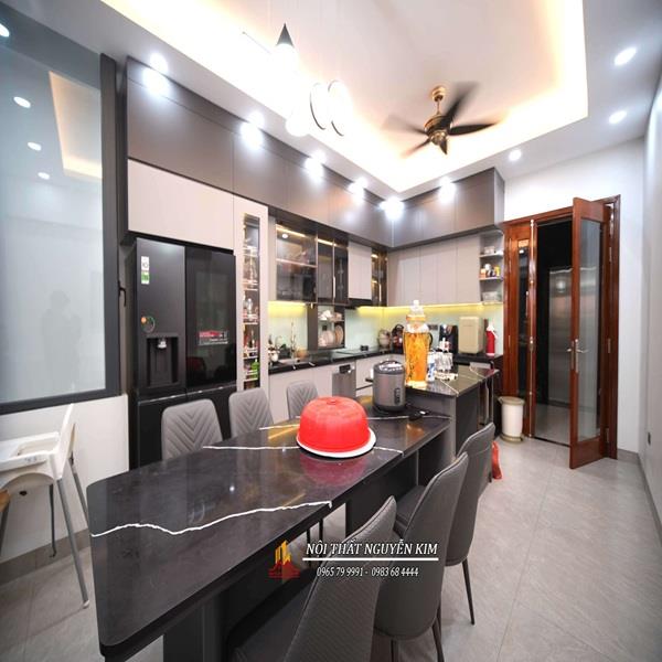 Công trình tủ bếp inox cánh gỗ MDF sơn inchem nhà chú Đức, Trung Văn, Nam Từ Liêm