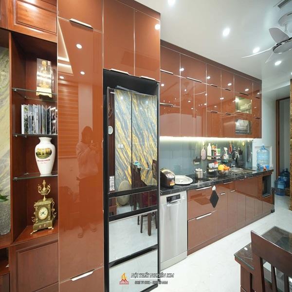 Bàn giao tủ bếp inox sơn tĩnh điện chữ i nhà chị Diệp,Trần Quốc Hoàn