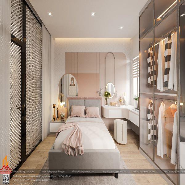 Phòng ngủ ngọt ngào với gam màu nhẹ nhàng nhà anh Thắng, Thanh Trì